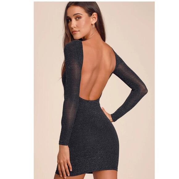 Lulus Dresses & Skirts - Lulus Gift of Love Black and Silver Backless Long Sleeve Bodycon Dress Size M